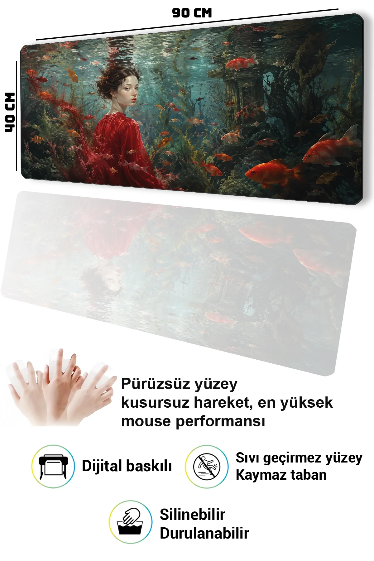 SonicTouch Klavye Mousepad 40x90cm Kızıl Akvaryum Dikişsiz Pürüzsüz Sıvı Geçirmez Kaymaz Taban