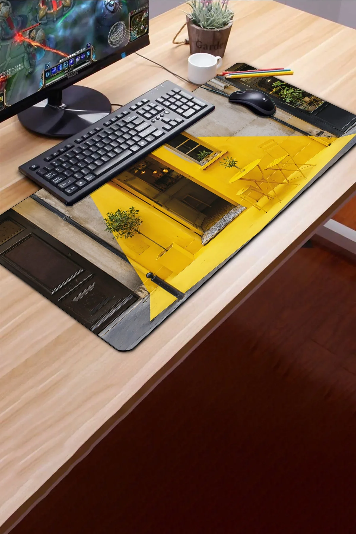 SonicTouch Klavye Mousepad 40x90cm Sarı Durak Dikişsiz Pürüzsüz Sıvı Geçirmez Kaymaz Taban