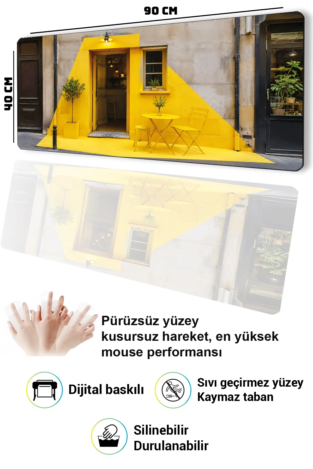 SonicTouch Klavye Mousepad 40x90cm Sarı Durak Dikişsiz Pürüzsüz Sıvı Geçirmez Kaymaz Taban