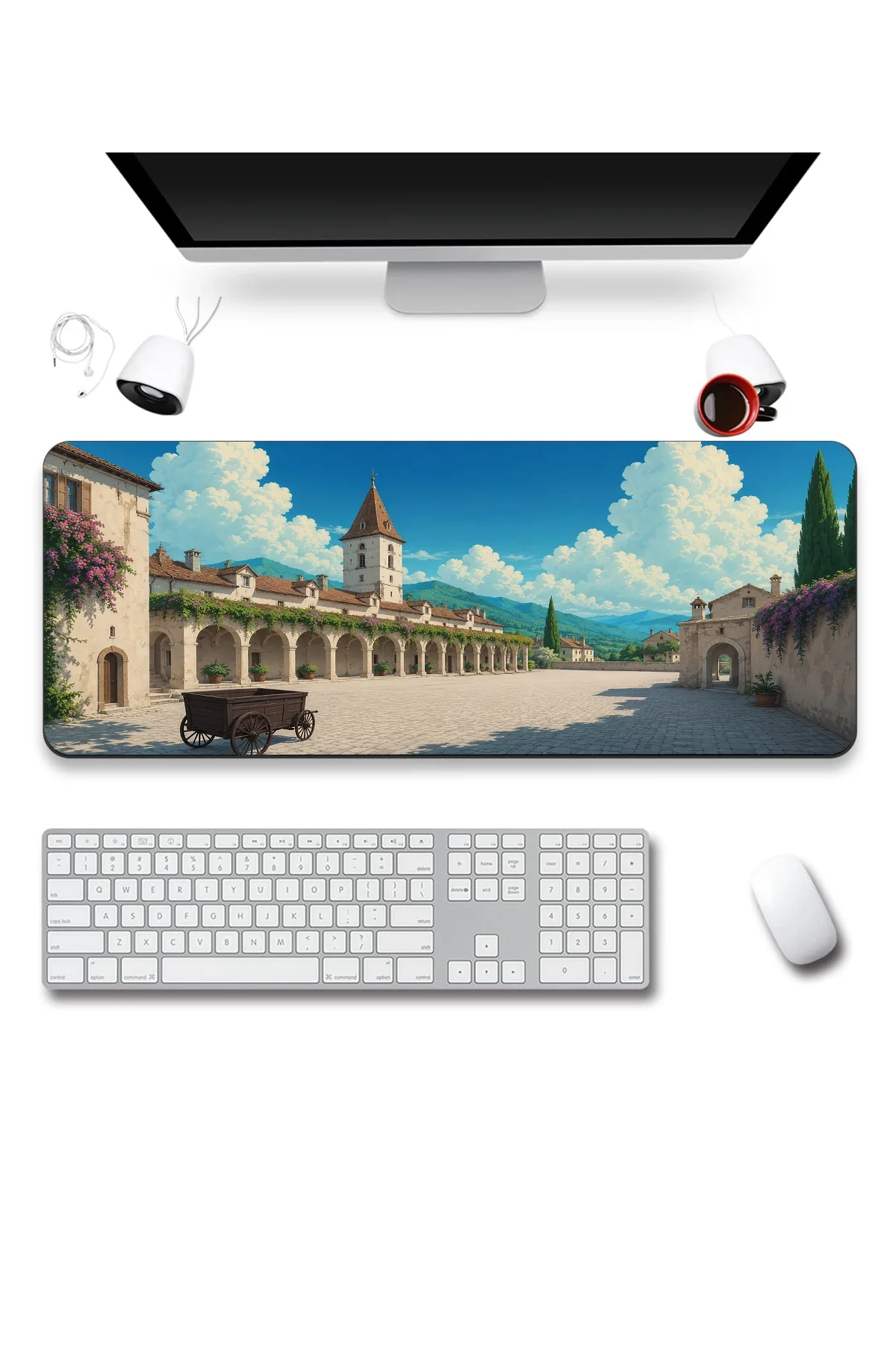 SonicTouch Klavye Mousepad 40x90cm Dağ Kasabası Dikişsiz Pürüzsüz Sıvı Geçirmez Kaymaz Taban