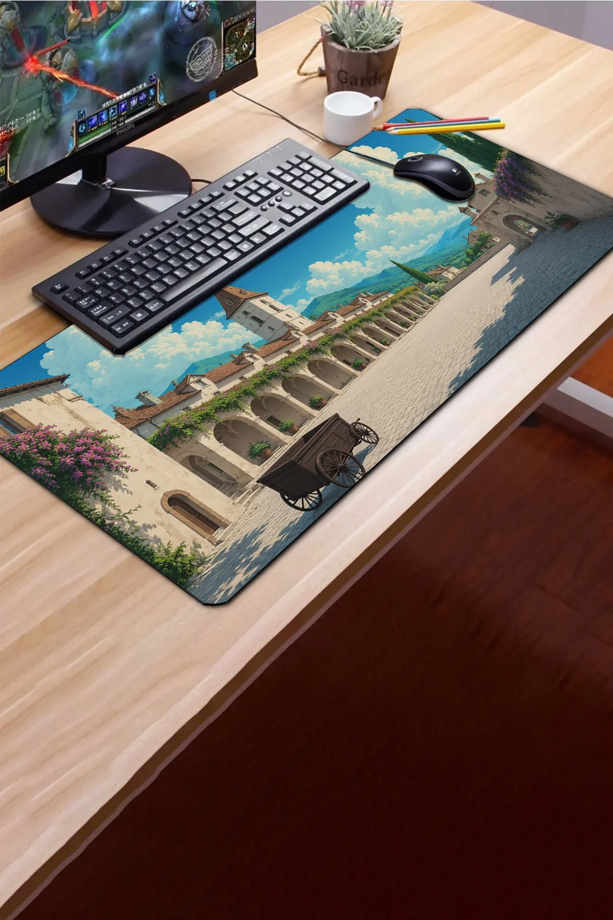 SonicTouch Klavye Mousepad 40x90cm Dağ Kasabası Dikişsiz Pürüzsüz Sıvı Geçirmez Kaymaz Taban