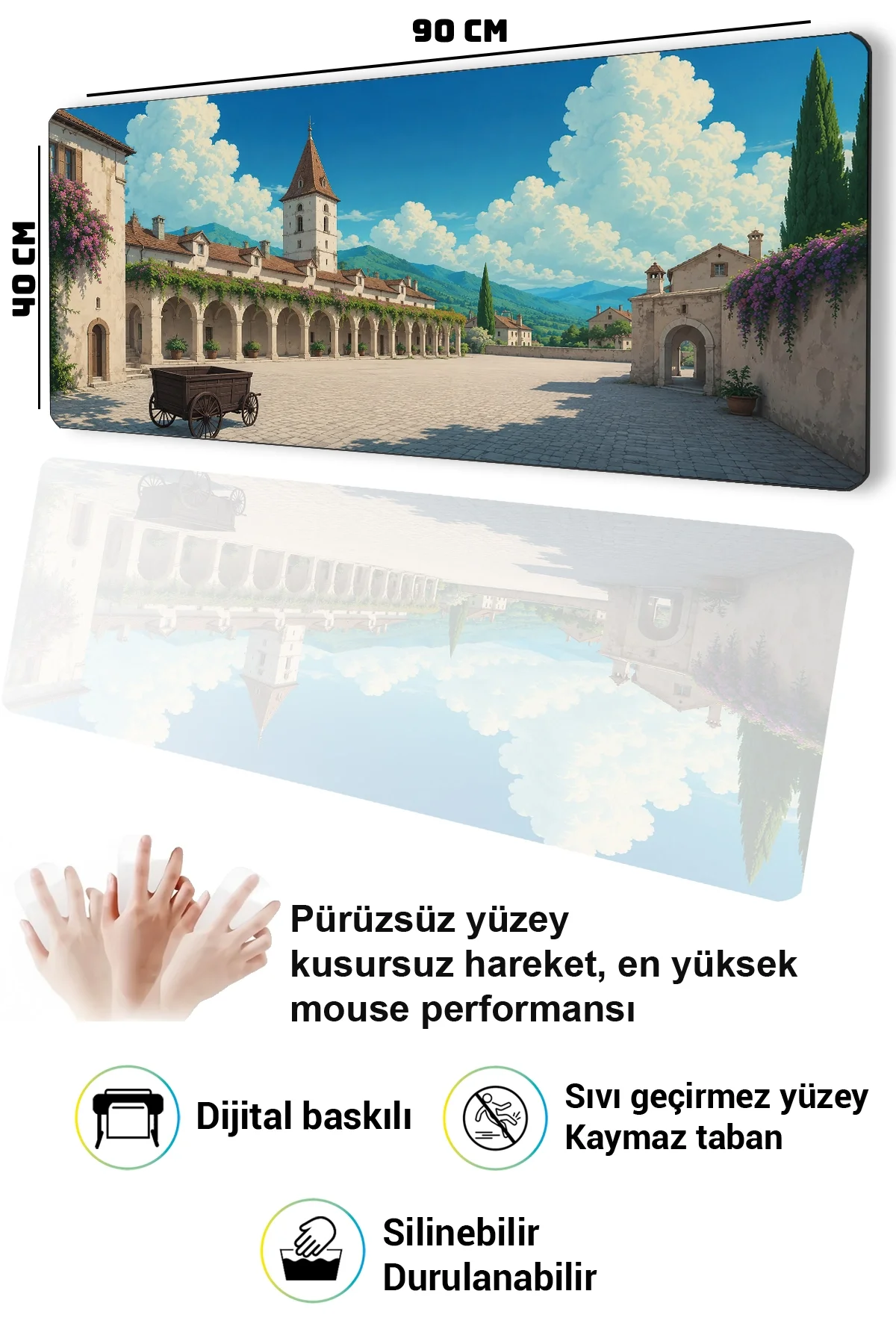 SonicTouch Klavye Mousepad 40x90cm Dağ Kasabası Dikişsiz Pürüzsüz Sıvı Geçirmez Kaymaz Taban