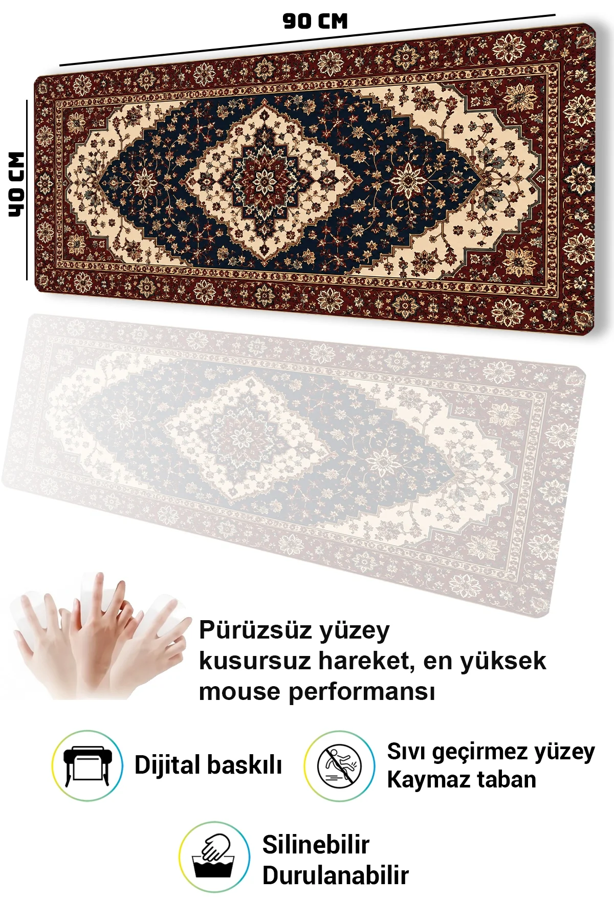 SonicTouch Klavye Mousepad 40x90cm Şah Motifi Dikişsiz Pürüzsüz Yüzey Sıvı Geçirmez Kaymaz Taban