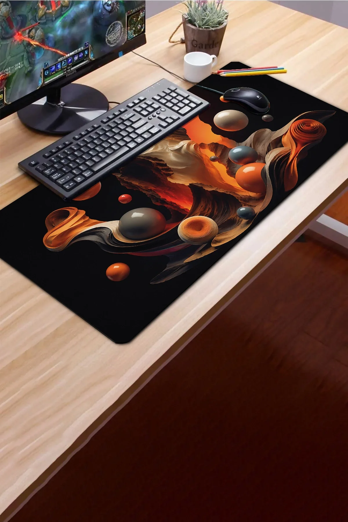 SonicTouch Klavye Mousepad 40x90cm Turuncu Akış Dikişsiz Pürüzsüz Sıvı Geçirmez Kaymaz Taban