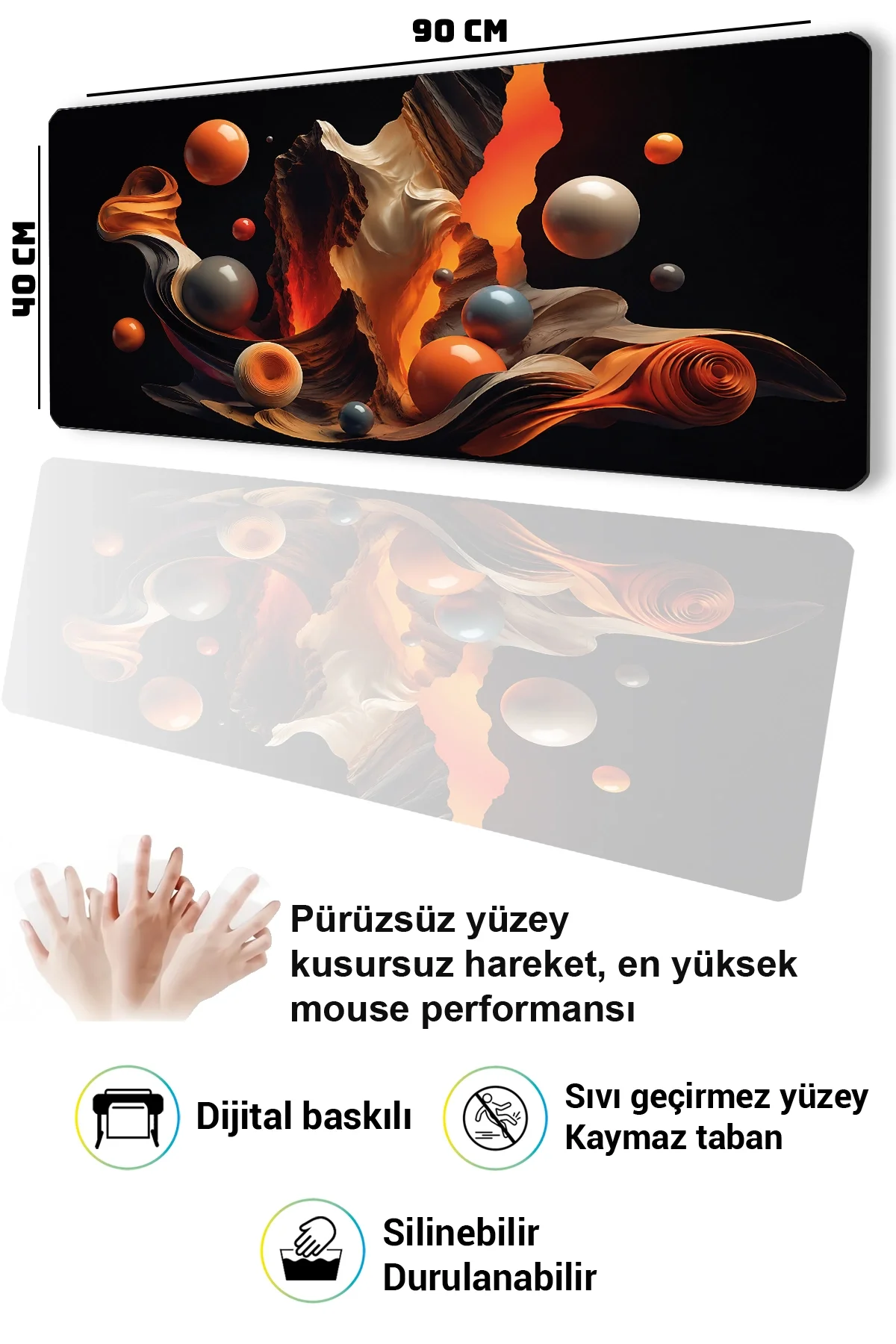 SonicTouch Klavye Mousepad 40x90cm Turuncu Akış Dikişsiz Pürüzsüz Sıvı Geçirmez Kaymaz Taban