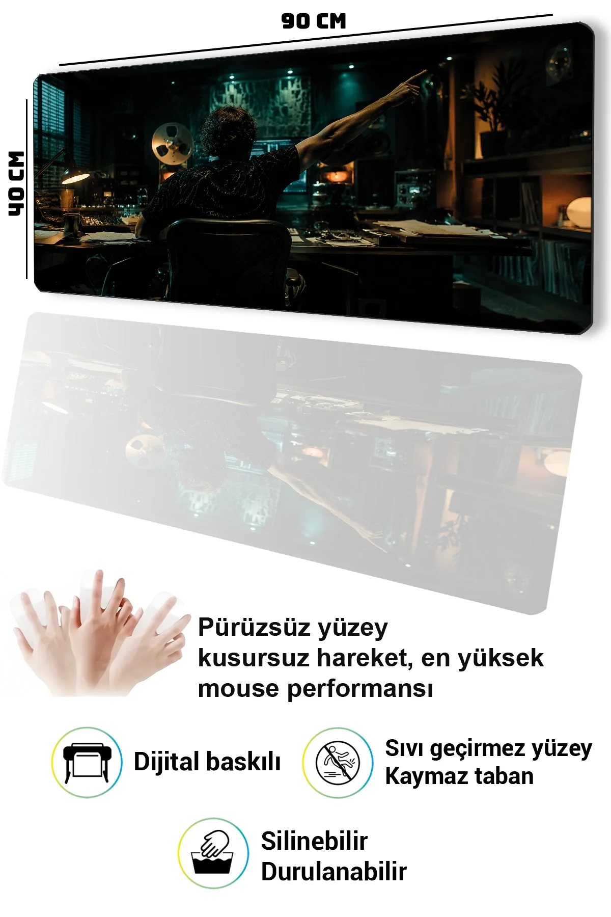 SonicTouch Klavye Mousepad 40x90cm Perde Arkası Dikişsiz Pürüzsüz Sıvı Geçirmez Kaymaz Taban