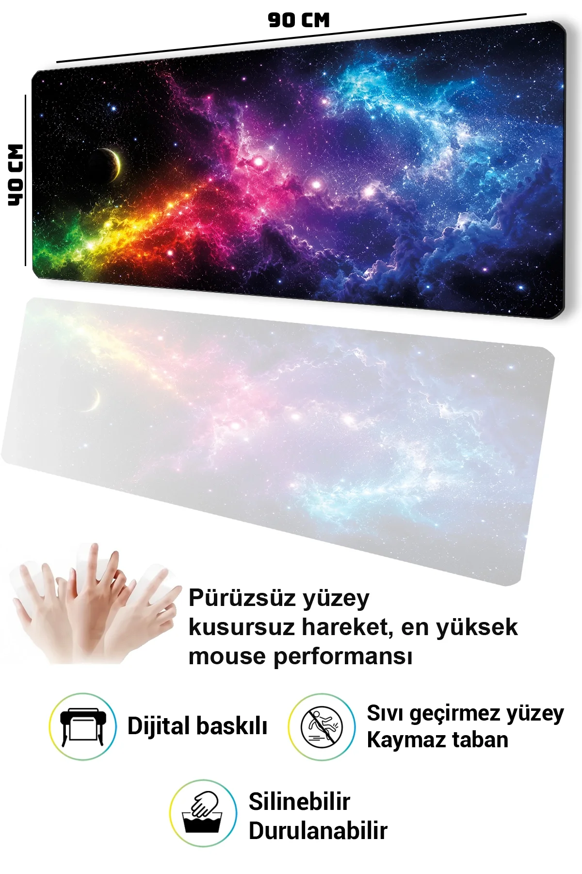 SonicTouch Klavye Mousepad 40x90cm Nebula Ufku Dikişsiz Pürüzsüz Sıvı Geçirmez Kaymaz Taban