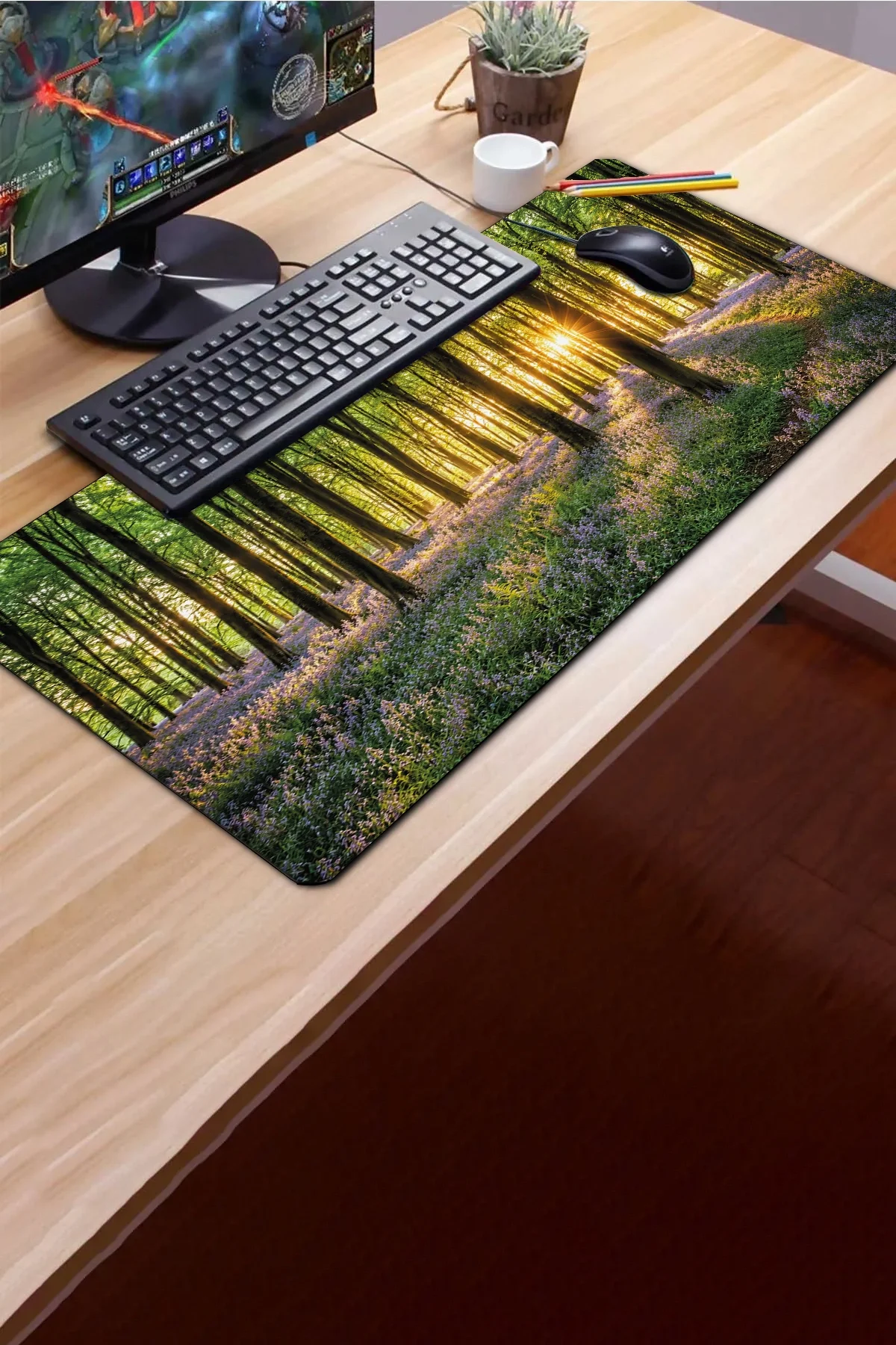 SonicTouch Klavye Mousepad 40x90cm Lavanta Patikası Dikişsiz Pürüzsüz Sıvı Geçirmez Kaymaz Taban