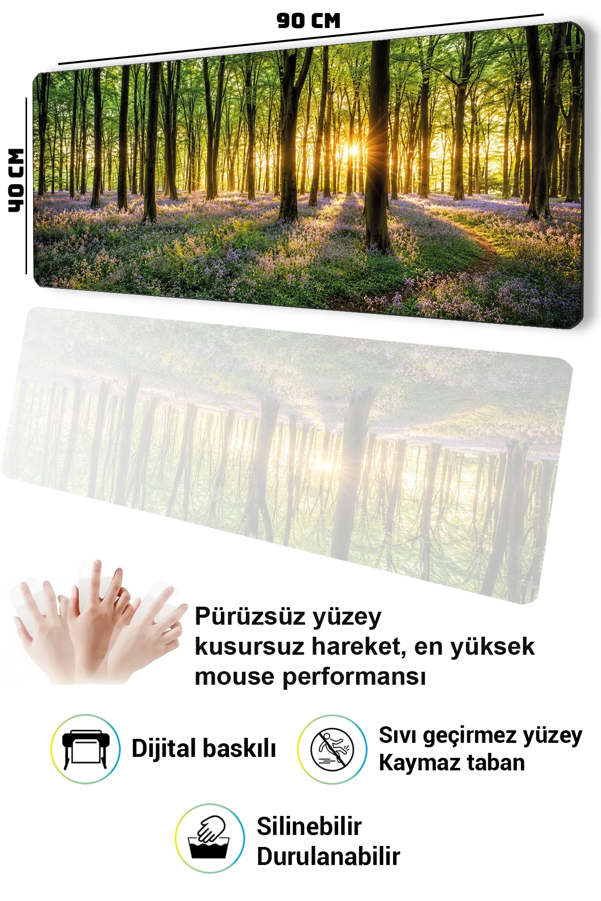 SonicTouch Klavye Mousepad 40x90cm Lavanta Patikası Dikişsiz Pürüzsüz Sıvı Geçirmez Kaymaz Taban