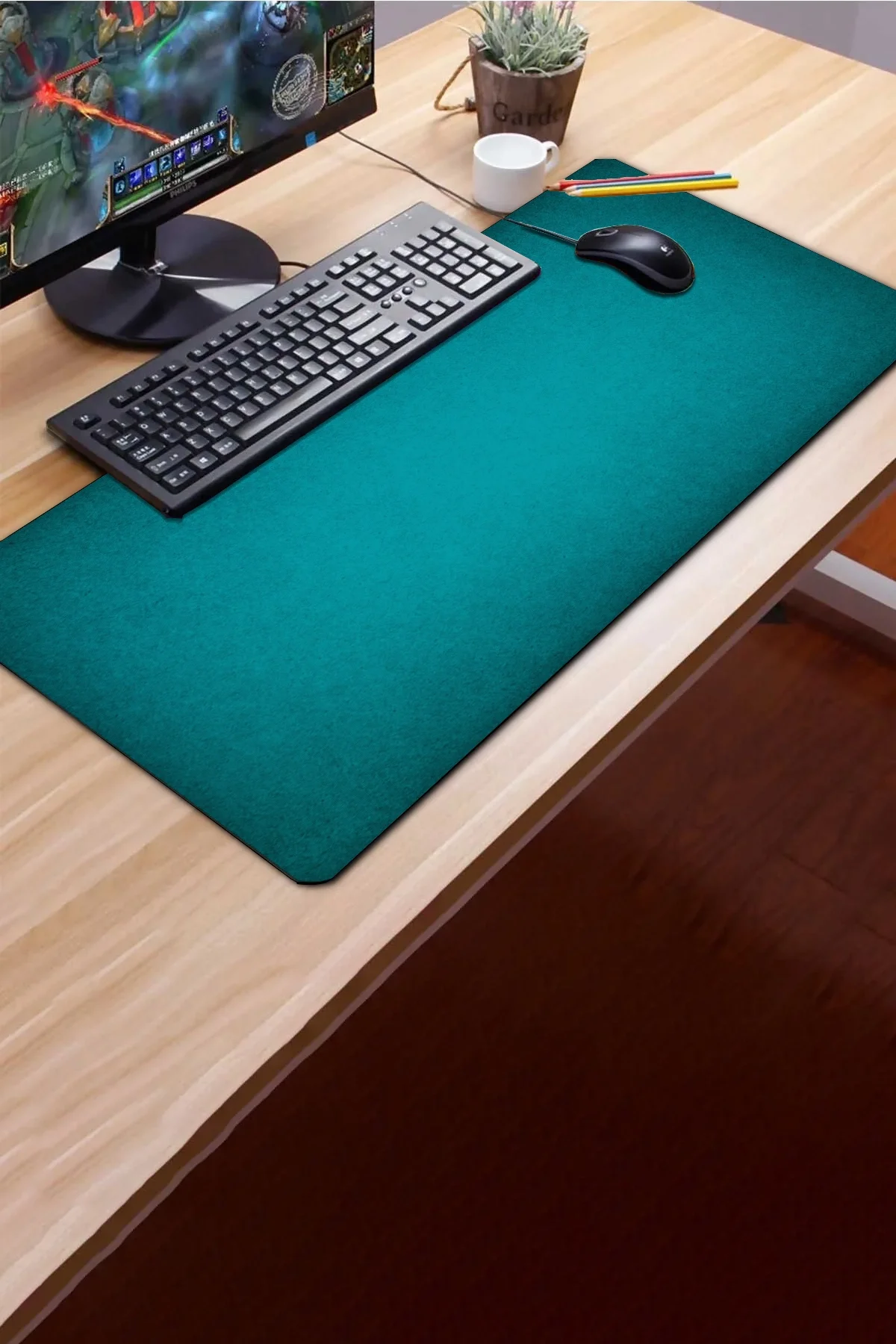 SonicTouch Klavye Mousepad 40x90cm Yeşil Aura Dikişsiz Pürüzsüz Sıvı Geçirmez Kaymaz Taban