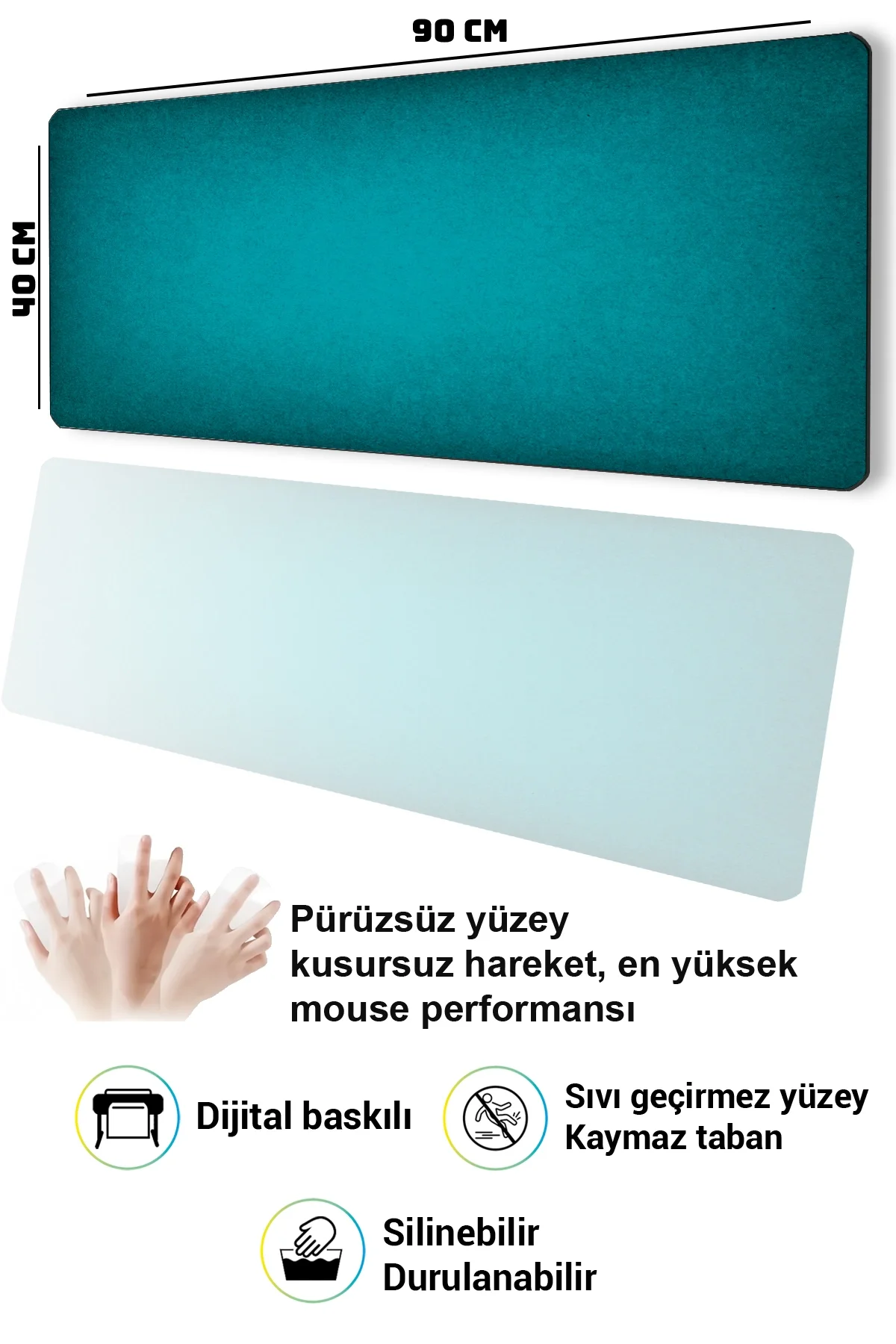 SonicTouch Klavye Mousepad 40x90cm Yeşil Aura Dikişsiz Pürüzsüz Sıvı Geçirmez Kaymaz Taban