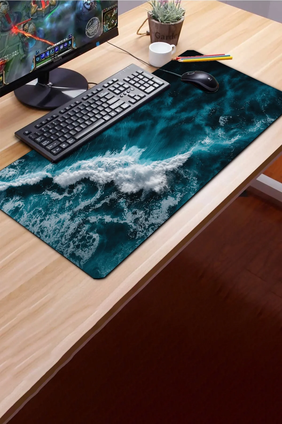 SonicTouch Klavye Mousepad 40x90cm Mavi Derinlik Dikişsiz Kenar Pürüzsüz Sıvı Geçirmez Kaymaz Taban