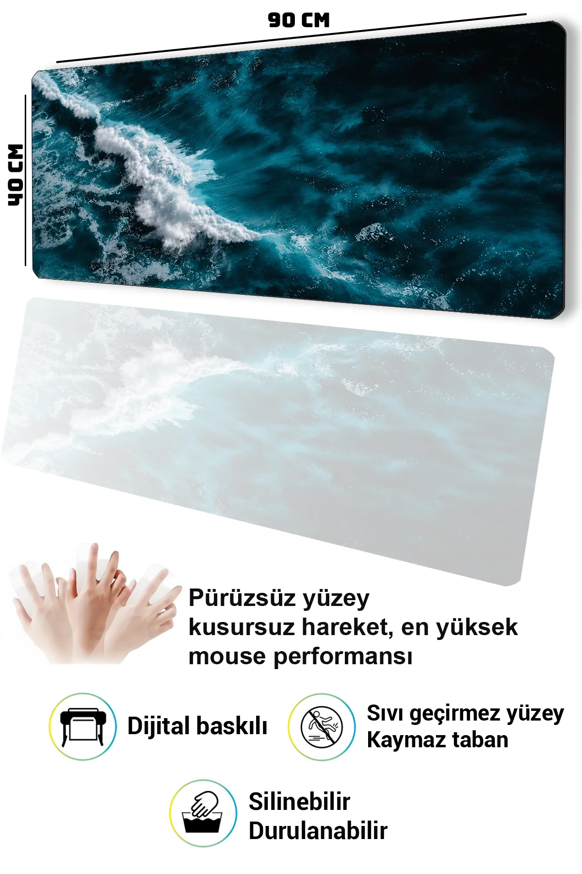 SonicTouch Klavye Mousepad 40x90cm Mavi Derinlik Dikişsiz Kenar Pürüzsüz Sıvı Geçirmez Kaymaz Taban