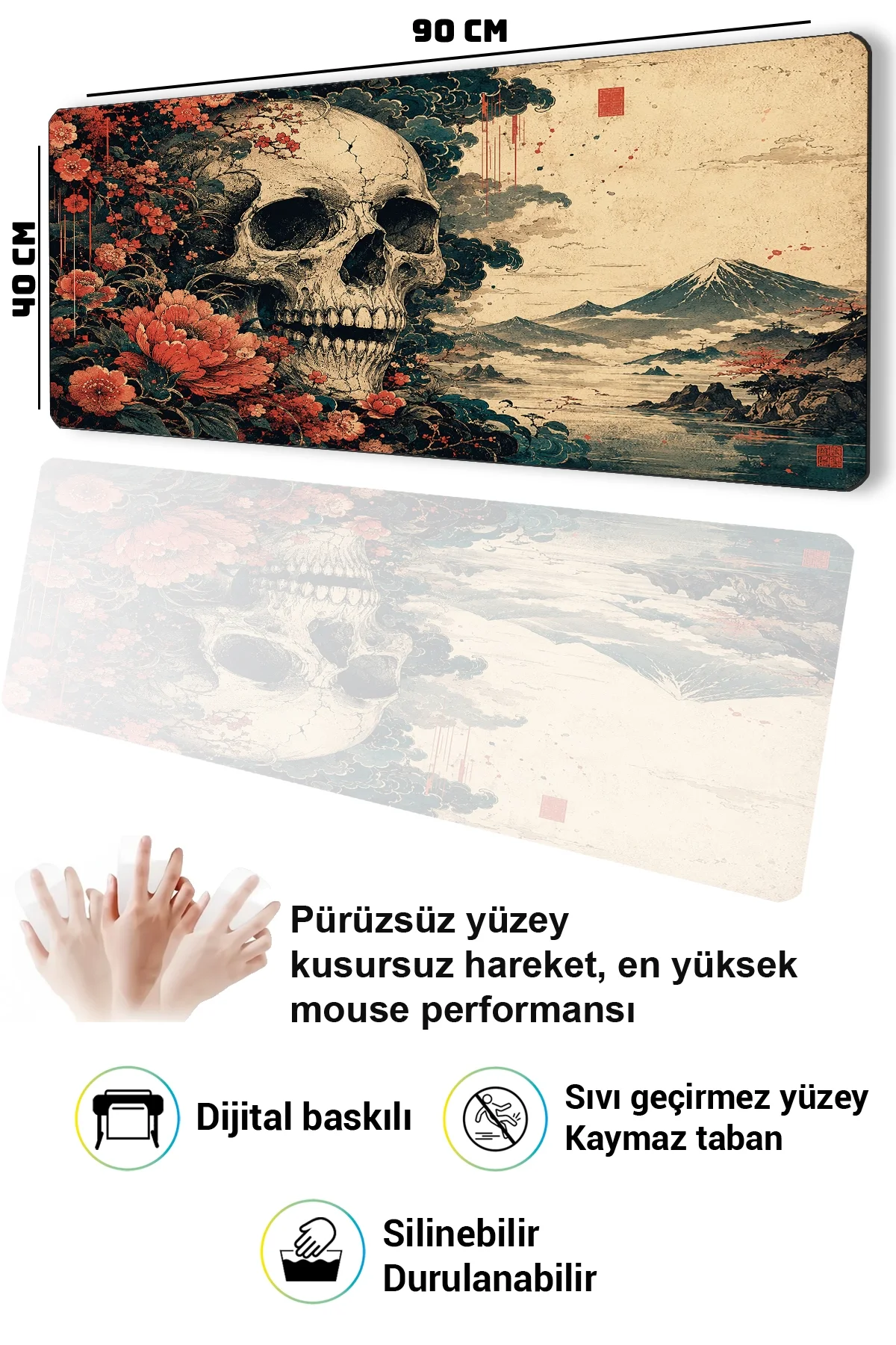 SonicTouch Klavye Mousepad 40x90cm Karanlık Ukiyo-e Dikişsiz Pürüzsüz Sıvı Geçirmez Kaymaz Taban