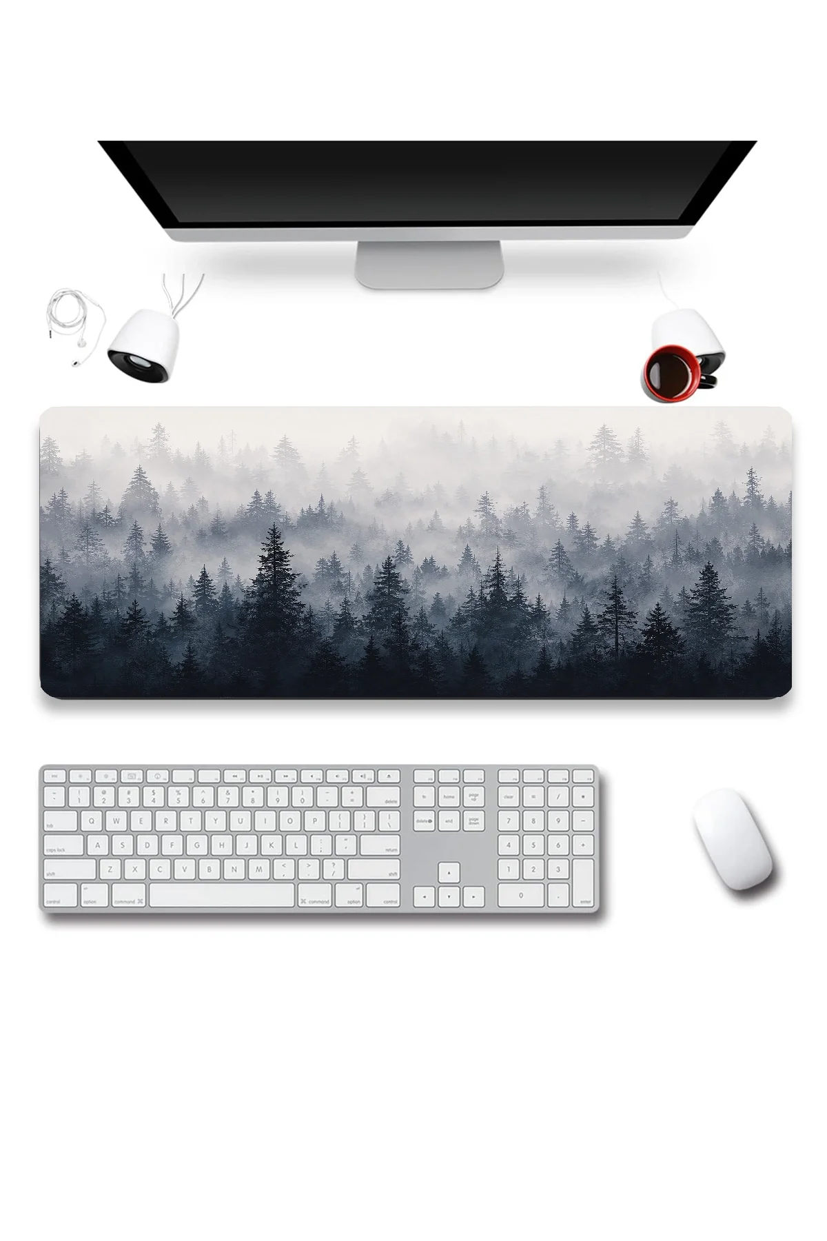SonicTouch Klavye Mousepad 40x90cm Kuzey Ormanları Dikişsiz Pürüzsüz Sıvı Geçirmez Kaymaz Taban