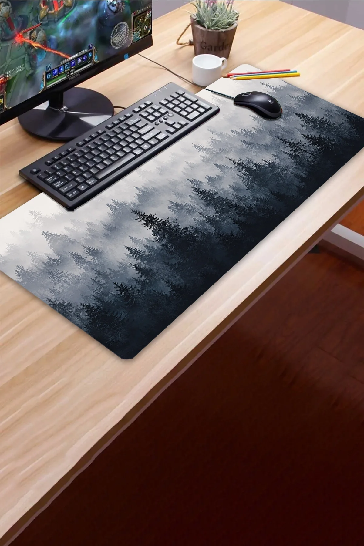 SonicTouch Klavye Mousepad 40x90cm Kuzey Ormanları Dikişsiz Pürüzsüz Sıvı Geçirmez Kaymaz Taban