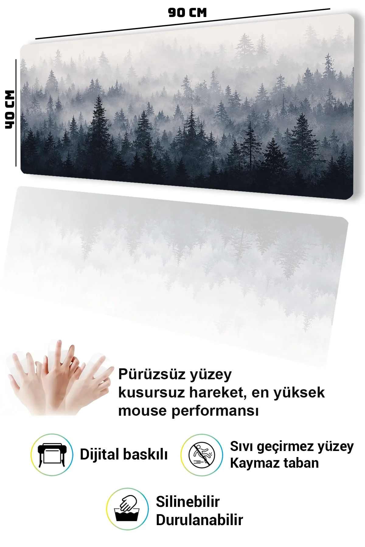SonicTouch Klavye Mousepad 40x90cm Kuzey Ormanları Dikişsiz Pürüzsüz Sıvı Geçirmez Kaymaz Taban