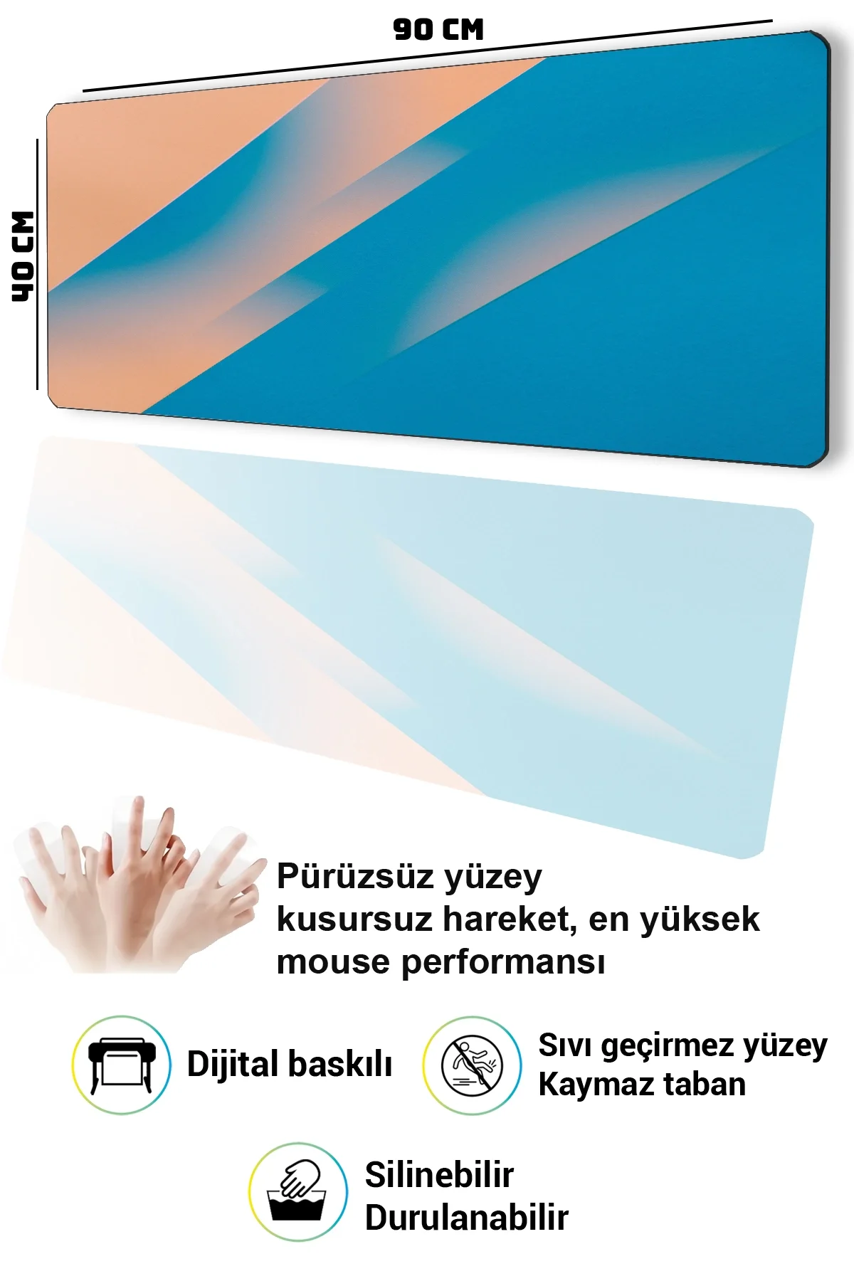 SonicTouch Klavye Mousepad 40x90cm Mercan Ufku Dikişsiz Pürüzsüz Sıvı Geçirmez Kaymaz Taban