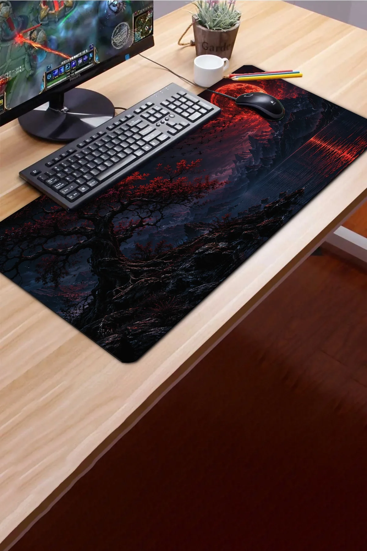 SonicTouch Klavye Mousepad 40x90cm Gotik Göl Dikişsiz Pürüzsüz Sıvı Geçirmez Kaymaz Taban