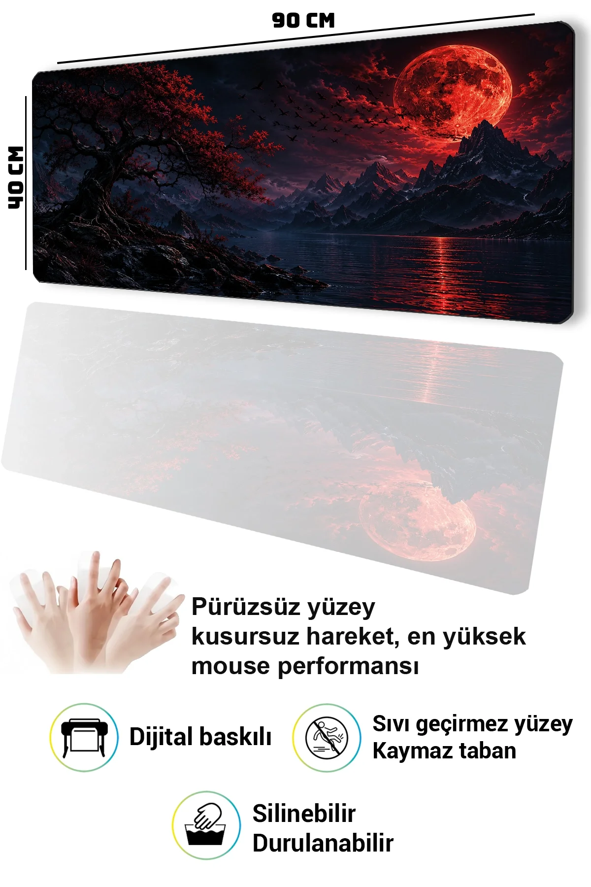 SonicTouch Klavye Mousepad 40x90cm Gotik Göl Dikişsiz Pürüzsüz Sıvı Geçirmez Kaymaz Taban