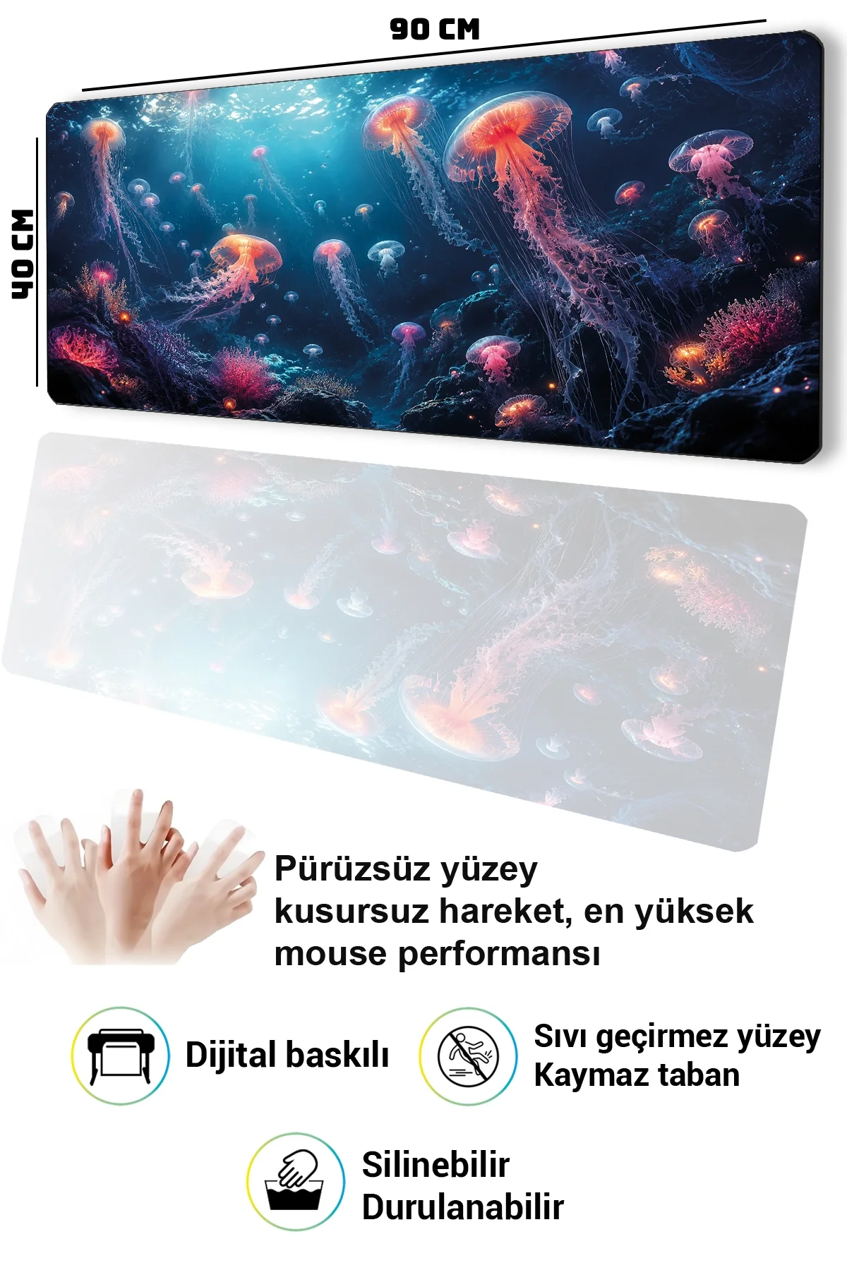 SonicTouch Klavye Mousepad 40x90cm Işıltılı Derinlikler Dikişsiz Pürüzsüz Sıvı Geçirmez Kaymaz Taban