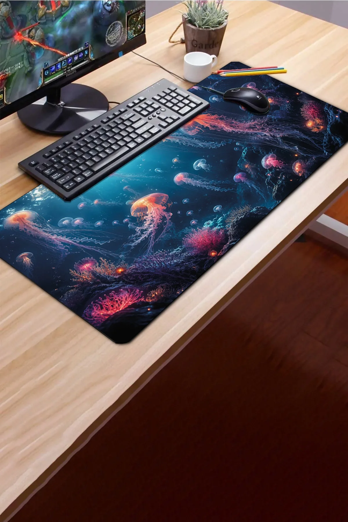 SonicTouch Klavye Mousepad 40x90cm Işıltılı Derinlikler Dikişsiz Pürüzsüz Sıvı Geçirmez Kaymaz Taban