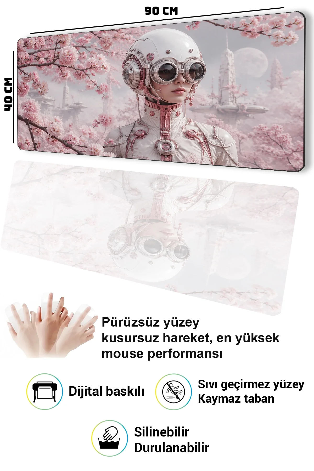 SonicTouch Klavye Mousepad 40x90cm Sakura Pilot Dikişsiz Pürüzsüz Sıvı Geçirmez Kaymaz Taban