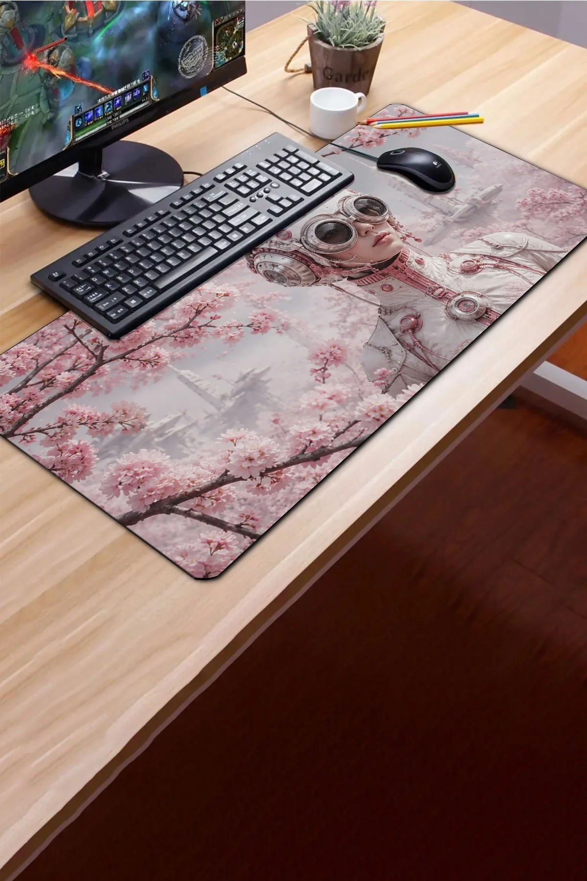 SonicTouch Klavye Mousepad 40x90cm Sakura Pilot Dikişsiz Pürüzsüz Sıvı Geçirmez Kaymaz Taban