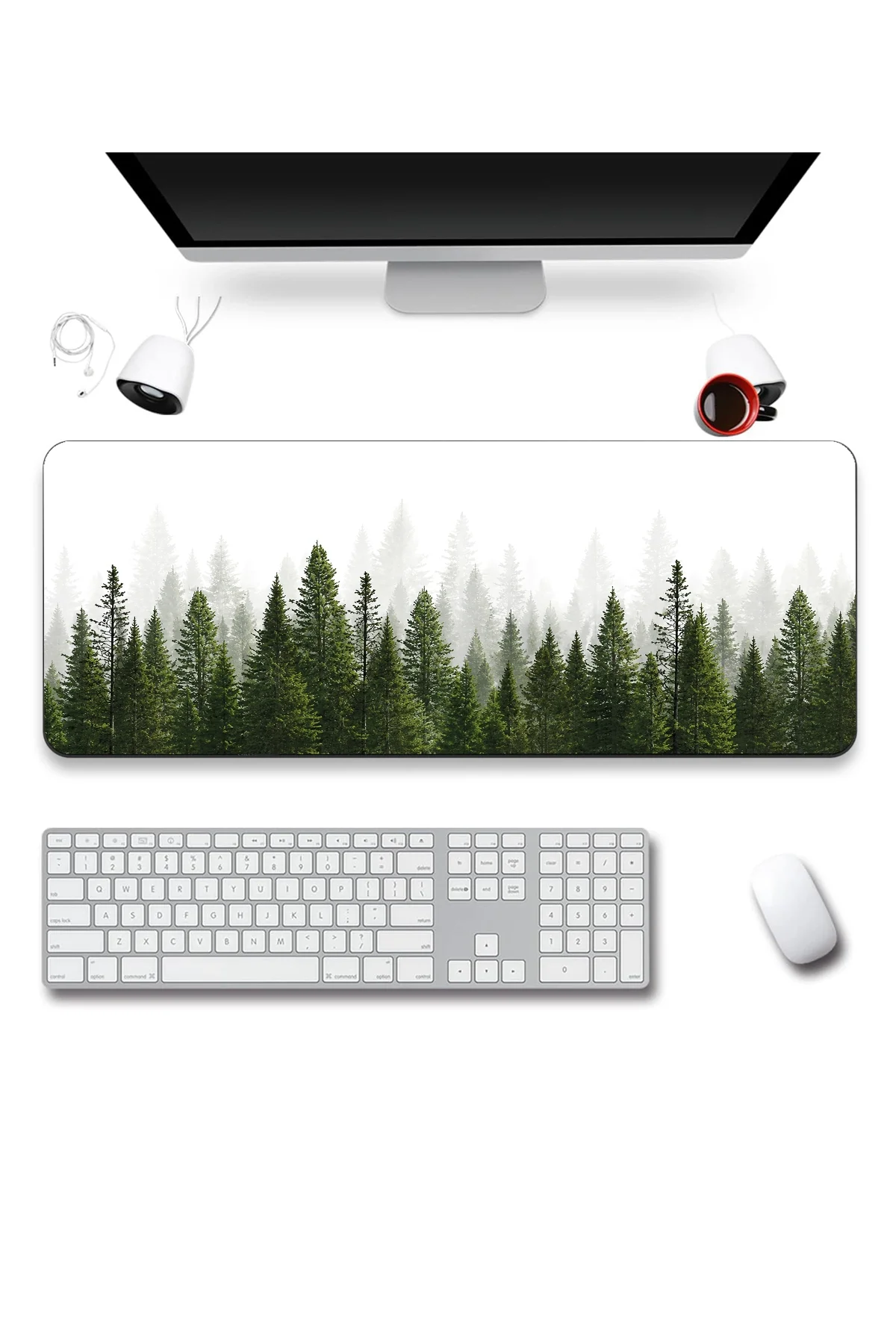 SonicTouch Klavye Mousepad 40x90cm Sisli Çamlar Dikişsiz Kenar Pürüzsüz Sıvı Geçirmez Kaymaz Taban