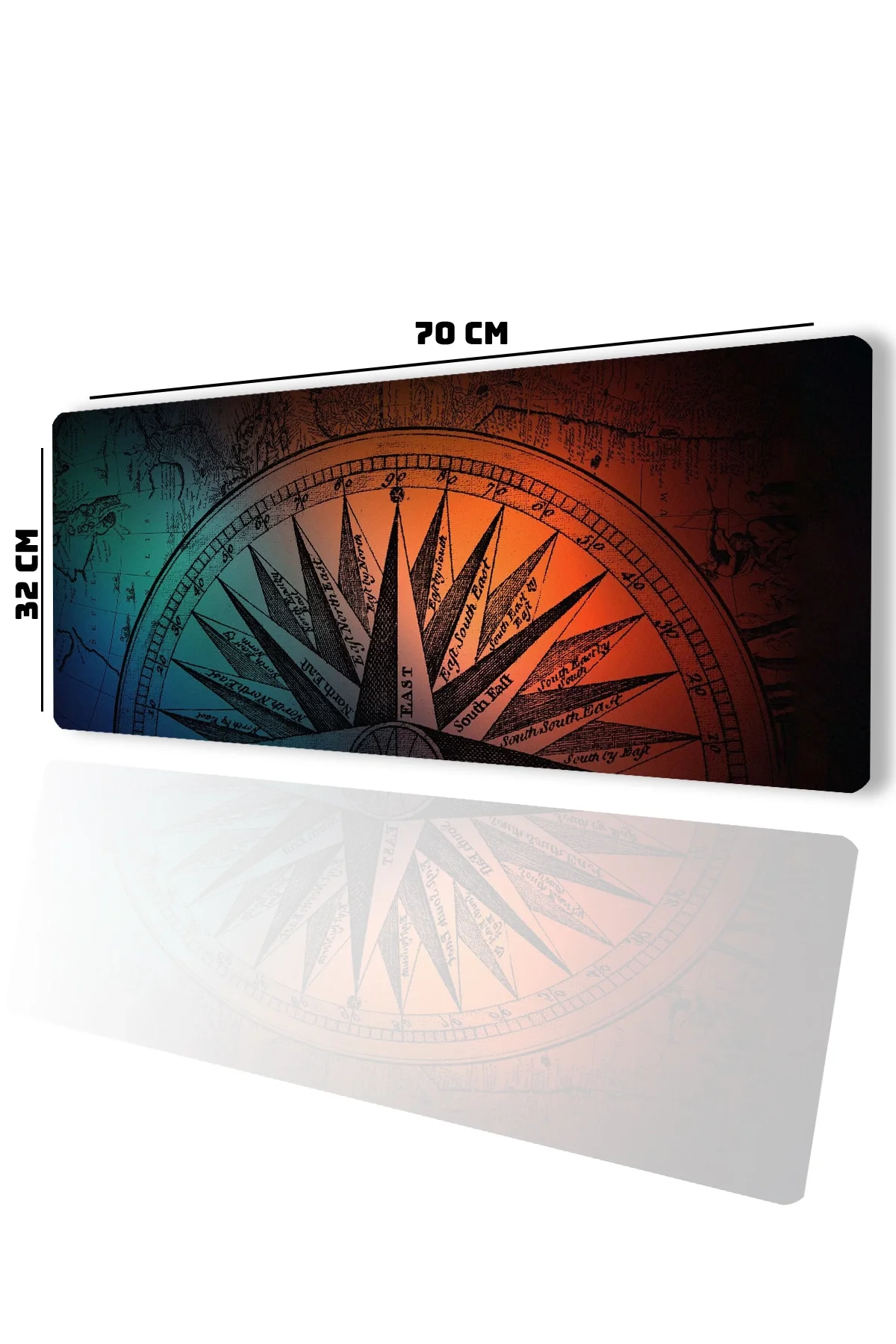 SonicTouch Orta Çağ Pusula Gamer Oyuncu Dikişsiz Sıvı Geçirmez Siyah Klavye Mouse Pad 32x70Cm