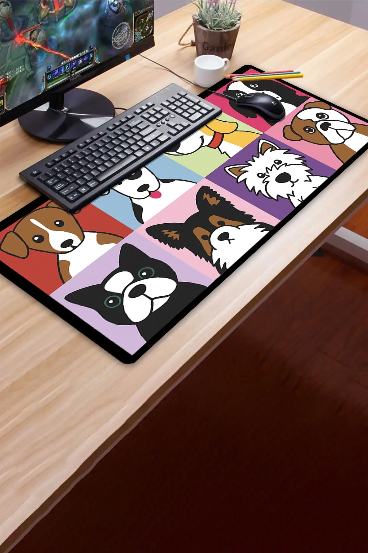 SonicTouch Mutlu Patişler Renkli Pürüzsüz Sıvı Geçirmez Yüzey XXL Gamer Ofis Klavye Mousepad 40x90cm