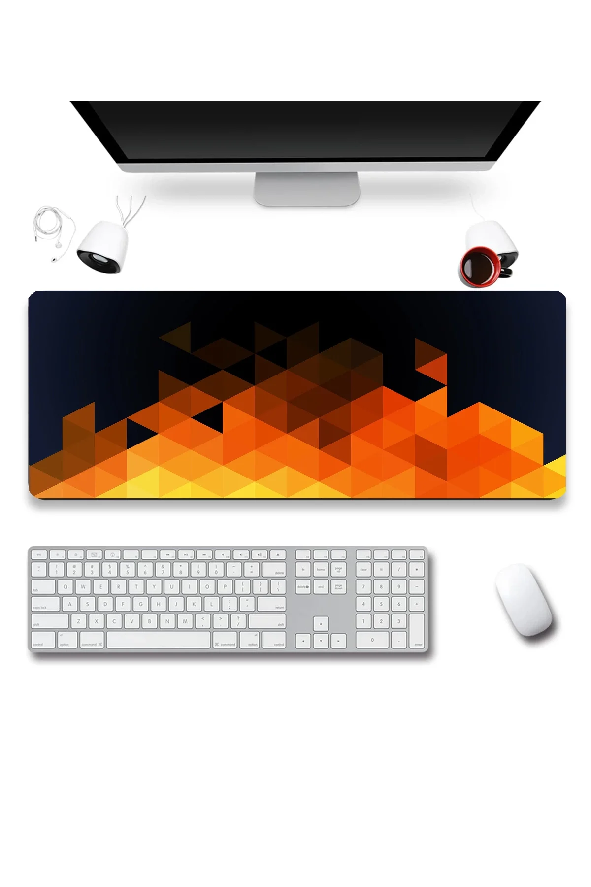 SonicTouch Turuncu Soyut Üçgenler Gamer Oyuncu Dikişsiz Sıvı Geçirmez Klavye Mouse Pad 32x70Cm