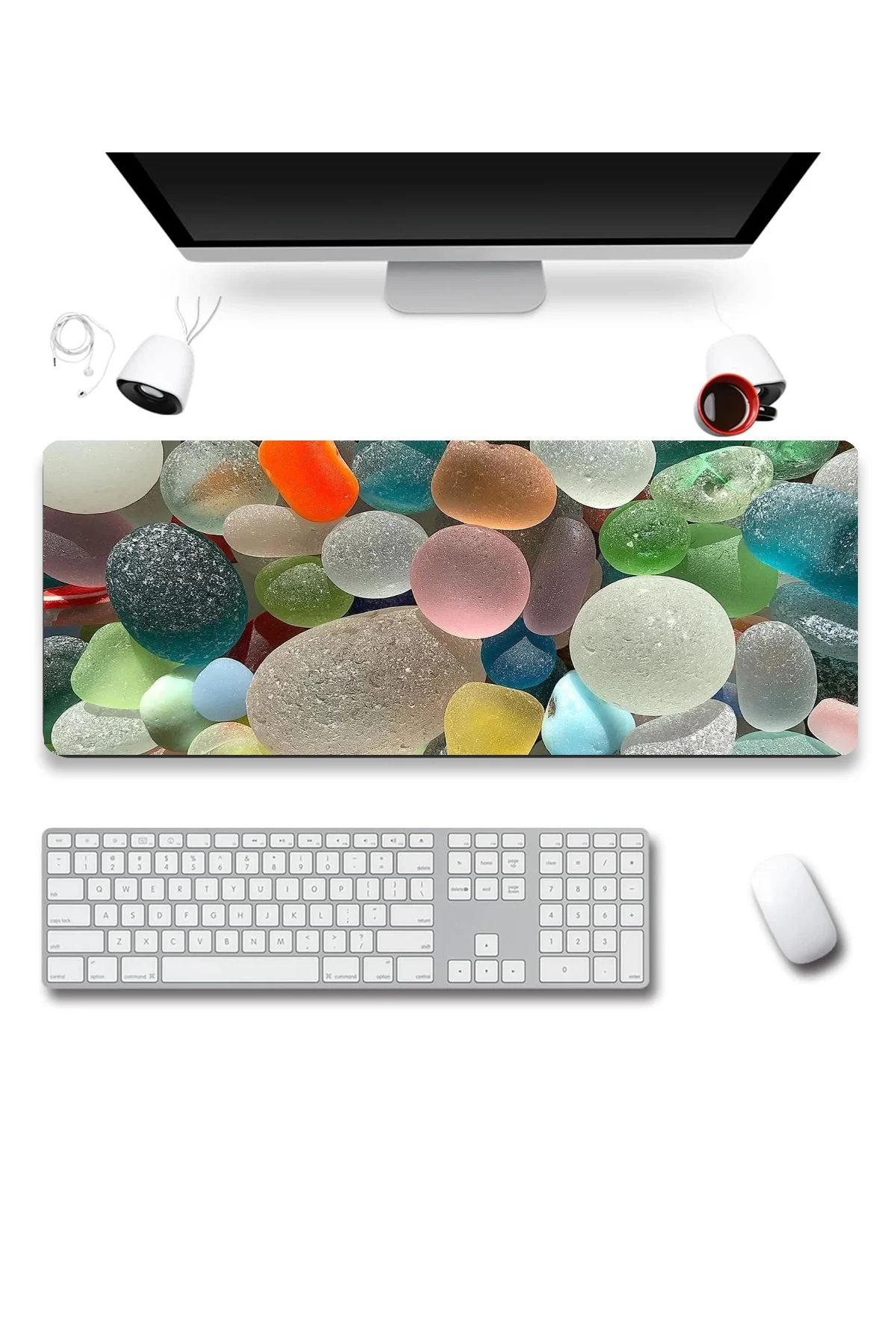 SonicTouch Renkli Çakmak Taşları Gamer Oyuncu Dikişsiz Sıvı Geçirmez Klavye Mouse Pad 32x70Cm