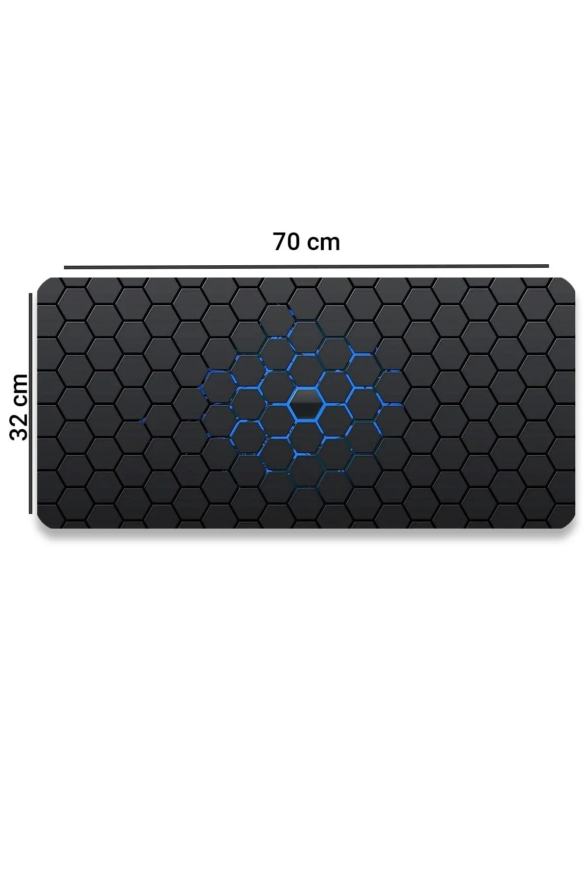 SonicTouch Mavi Siyah Altıgen Desenli Kaymaz Gaming Oyuncu Masaüstü Dikişsiz Klavye Mouse Pad 32x70Cm