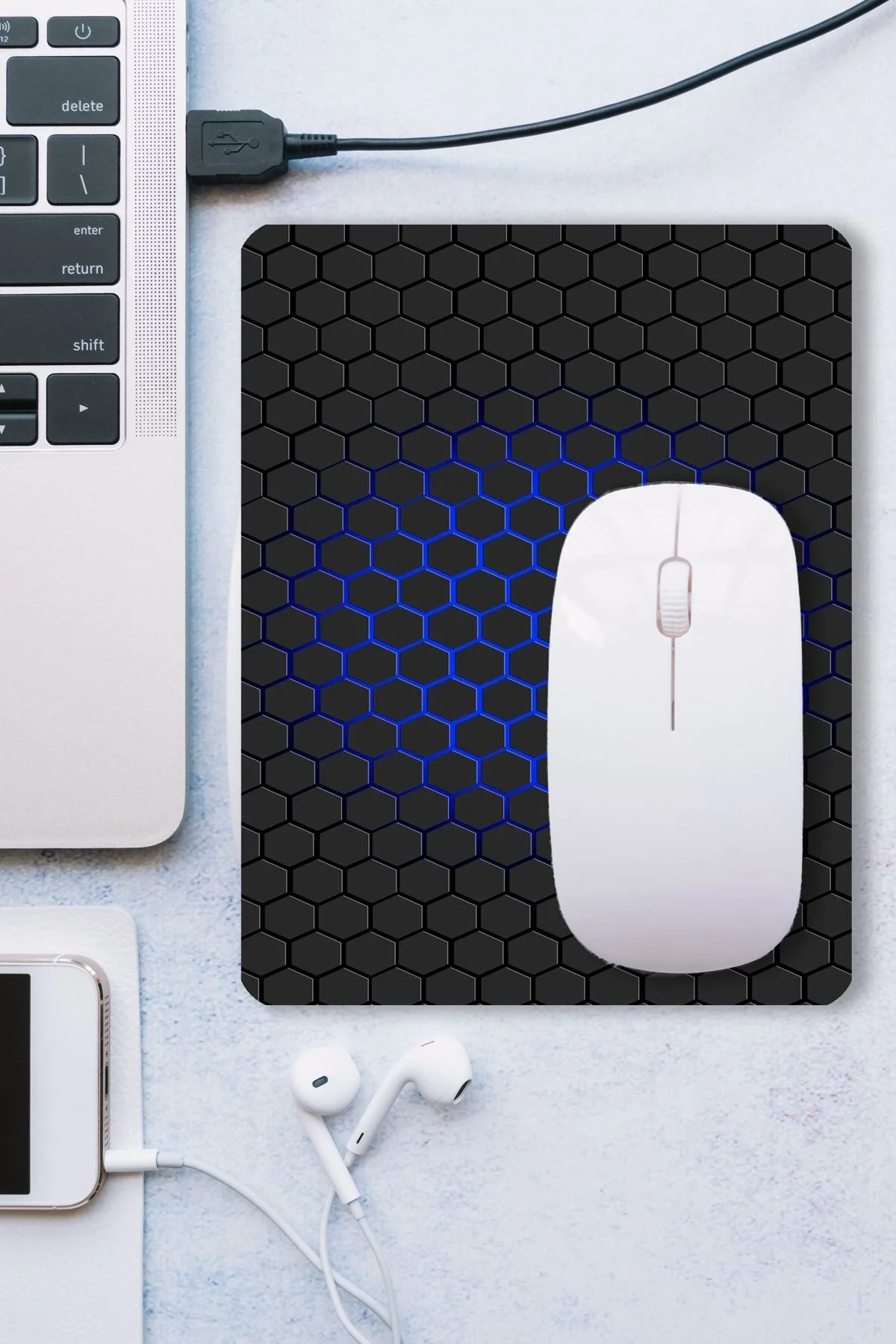 SonicTouch Mavi Siyah Petek Desenli Kaydırmaz Gaming Oyuncu Masaüstü Dikişsiz Mouse Pad 17x21cm