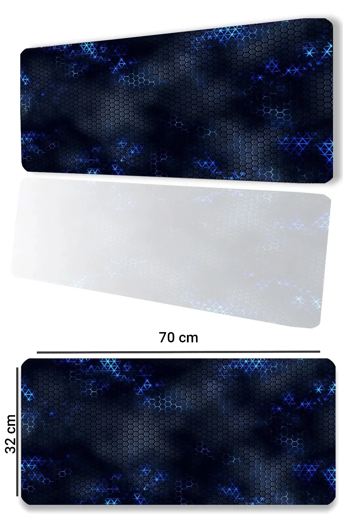 SonicTouch Mavi Siyah Petek Desenli Kaymaz Gaming Oyuncu Masaüstü Dikişsiz Klavye Mouse Pad 32x70Cm