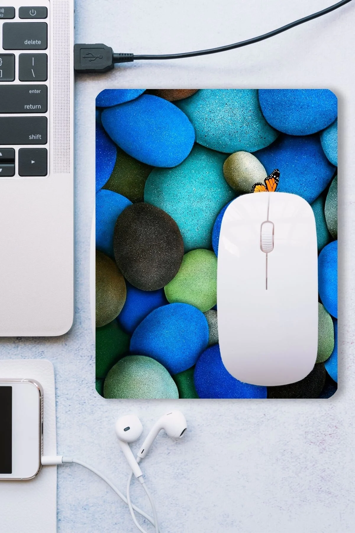 SonicTouch Mavi Taş Desenli Kaydırmaz Gaming Oyuncu Masaüstü Dikişsiz Mouse Pad 17x21cm