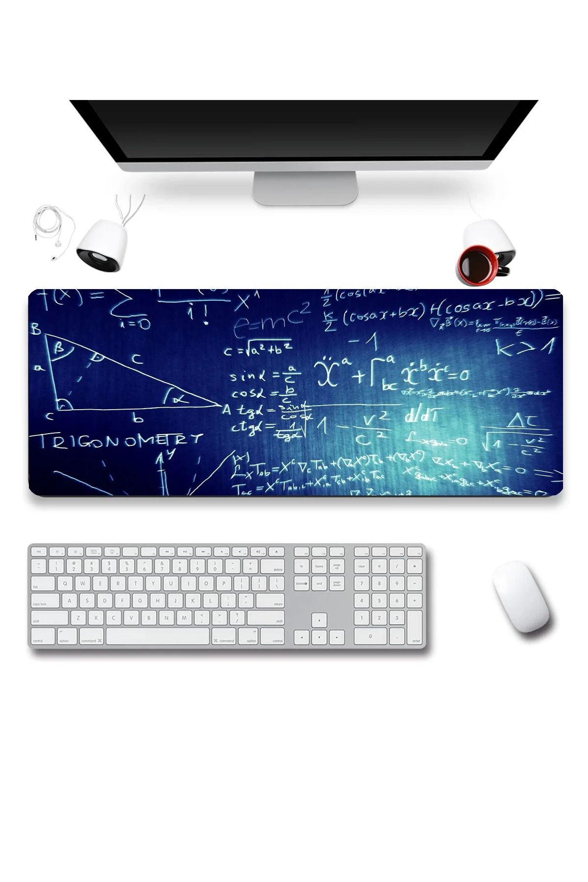SonicTouch Mavi Geometri Tahtası Gamer Oyuncu Dikişsiz Sıvı Geçirmez Klavye Mouse Pad 32x70Cm
