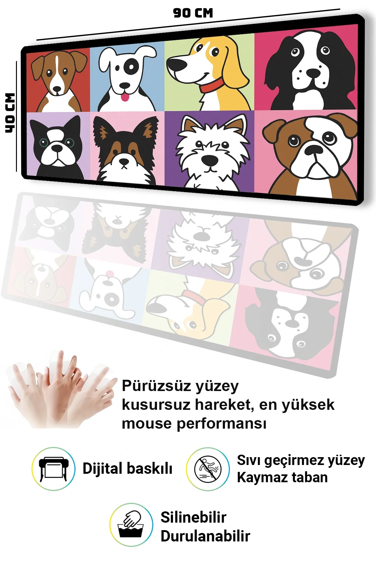 SonicTouch Mutlu Patişler Renkli Pürüzsüz Sıvı Geçirmez Yüzey XXL Gamer Ofis Klavye Mousepad 40x90cm