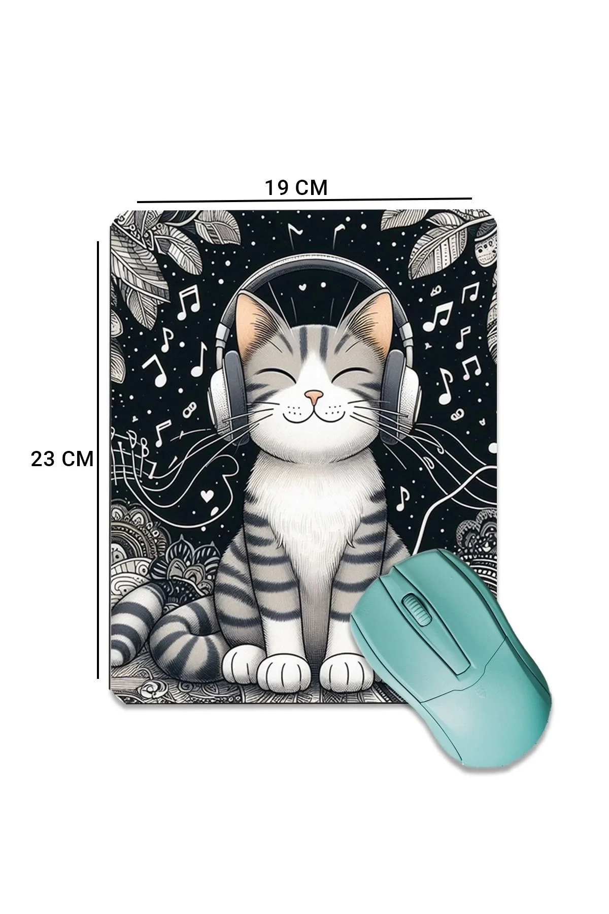 SonicTouch Müzik Sever Kedi Temalı Pürüzsüz Yüzey Kaymaz Taban Dikişsiz Kenar Gamer Oyuncu Mouse Pad 19x23cm