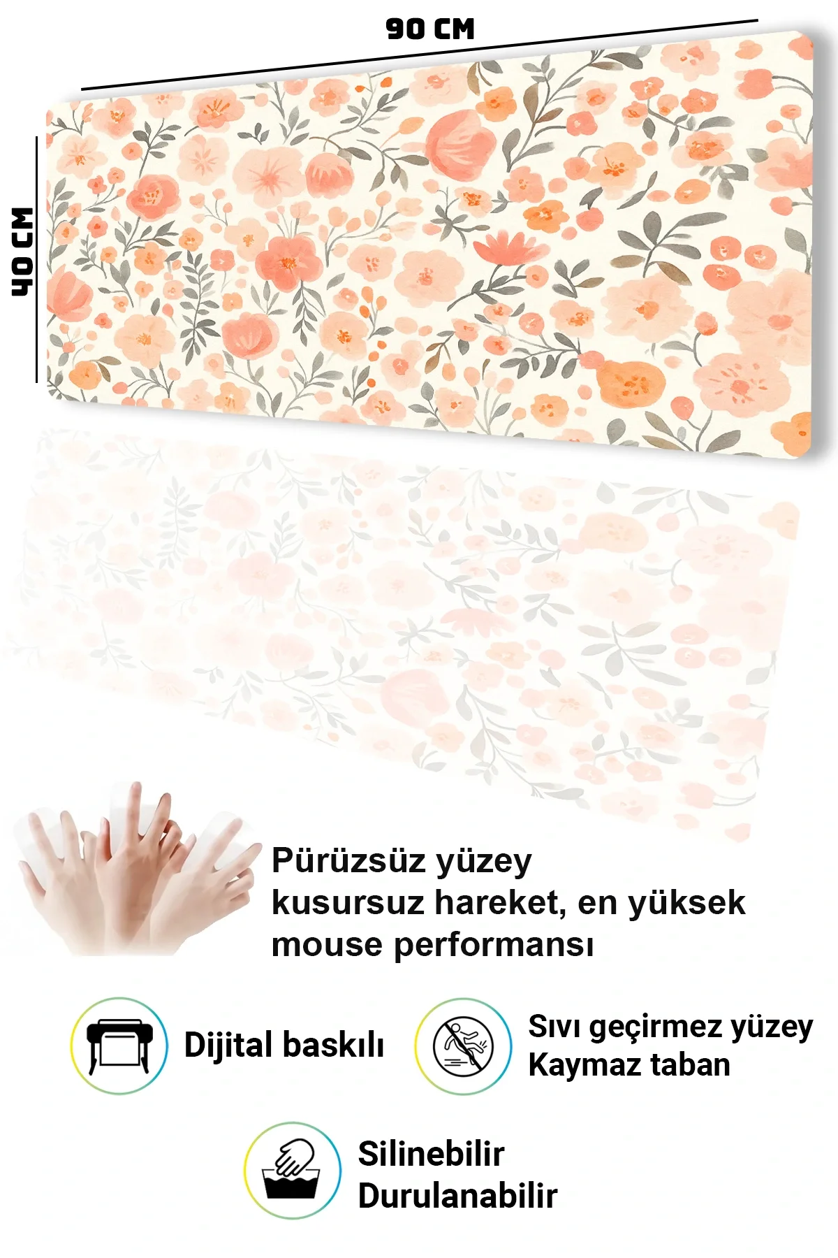 SonicTouch Nar Çiçeği Rüyası Dikişsiz Pürüzsüz Sıvı Geçirmez XXL Gamer Ofis Klavye Mousepad 40x90cm