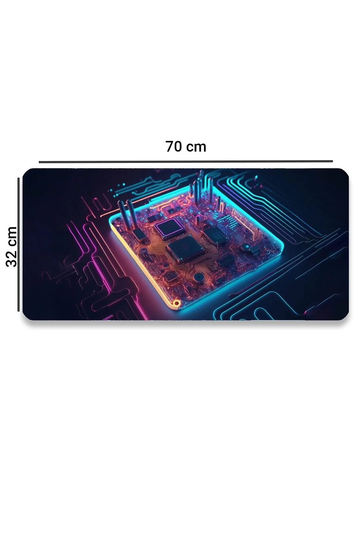 SonicTouch Neon Işıklı Çip Devre Kaymaz Gaming Oyuncu Masaüstü Dikişsiz Mavi Pembe Klavye Mouse Pad 32x70Cm