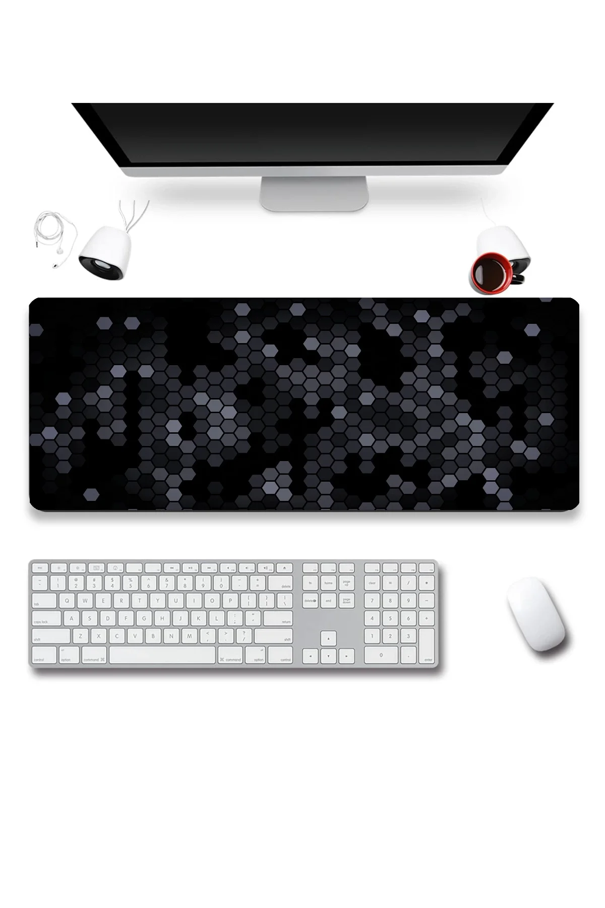 SonicTouch Siyah Gri Petek Desenli Gamer Oyuncu Dikişsiz Sıvı Geçirmez Klavye Mouse Pad 32x70Cm