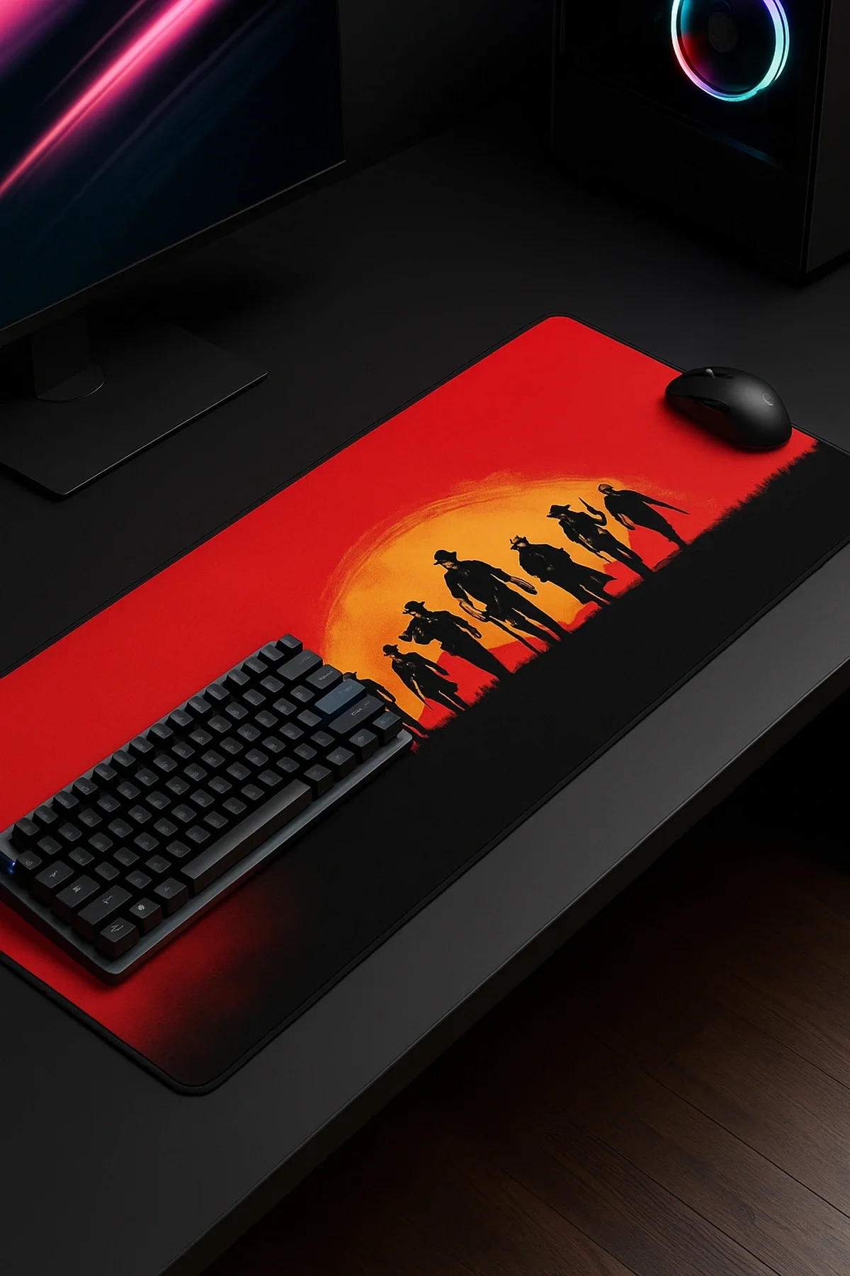 SonicTouch Red Dead Redemption Kaymaz Gaming Oyuncu Masaüstü Dikişsiz Kırmızı Klavye Mouse Pad 32x70Cm