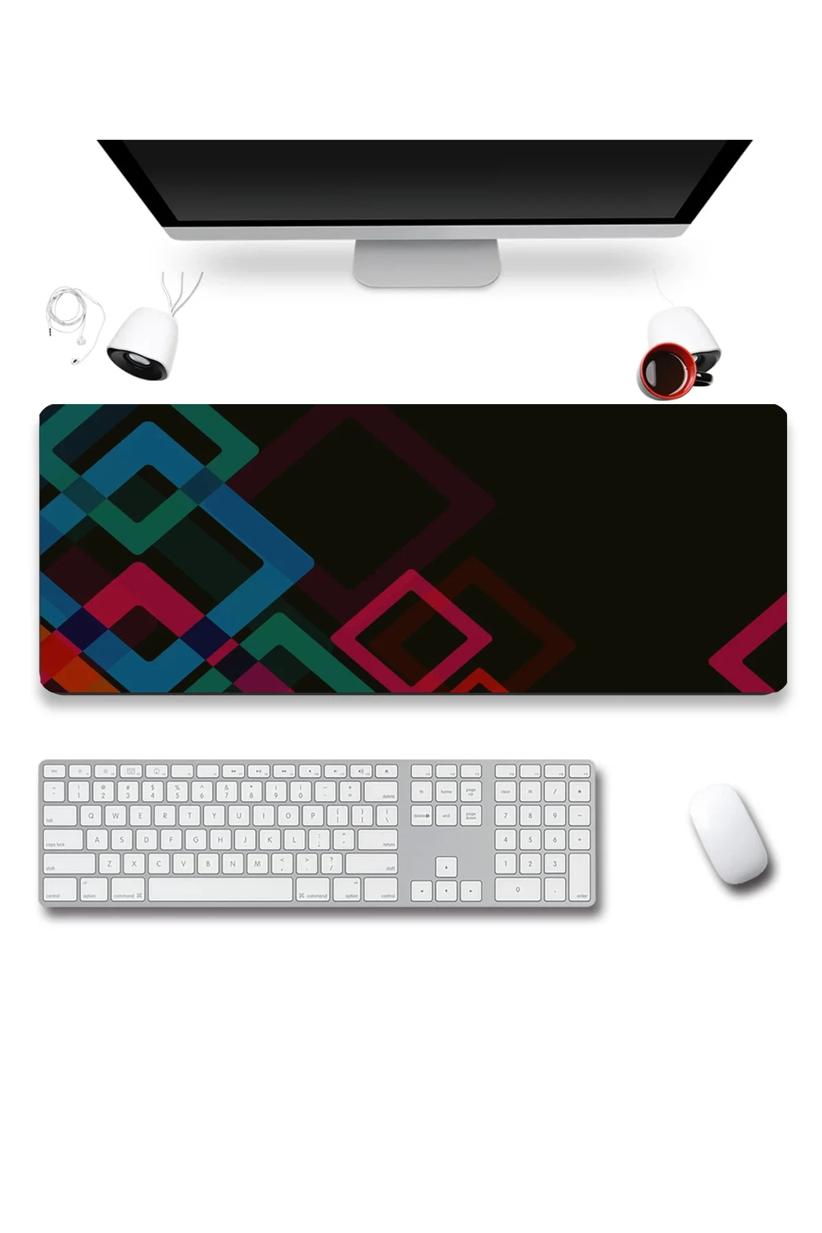 SonicTouch Renkli Kareler Siyah Gamer Oyuncu Dikişsiz Sıvı Geçirmez Klavye Mouse Pad 32x70Cm