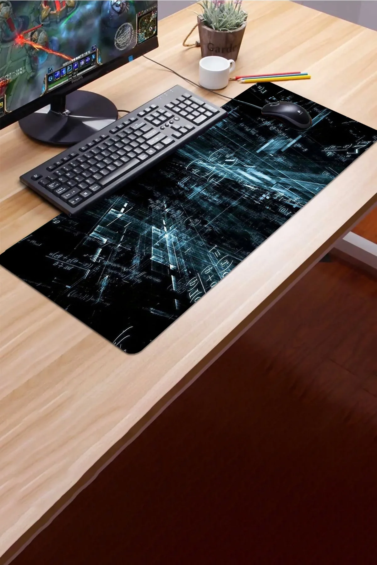 SonicTouch Sanal Gerçeklik Mavi Gamer Oyuncu Dikişsiz Sıvı Geçirmez Klavye Mouse Pad 32x70Cm