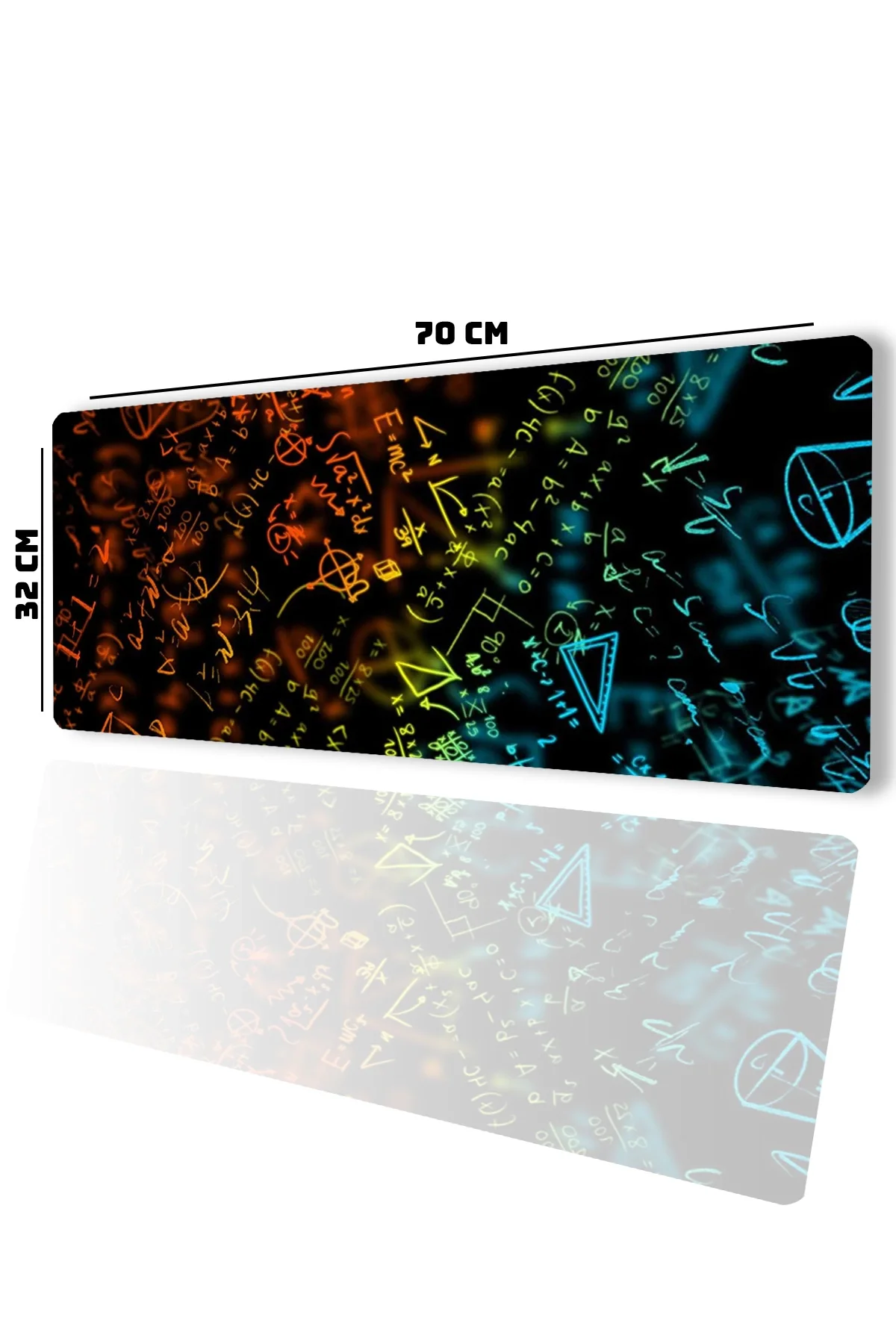 SonicTouch Mavi Turuncu Neon Matematik Tahtası Gamer Oyuncu Dikişsiz Sıvı Geçirmez Klavye Mouse Pad 32x70Cm