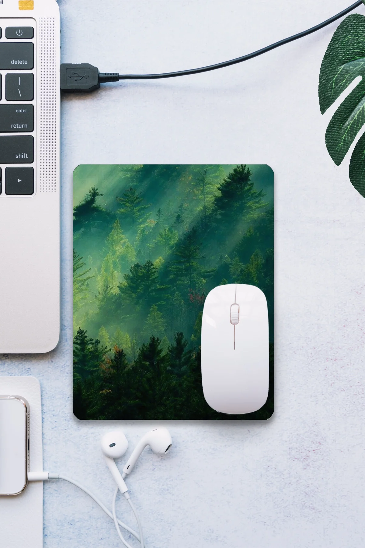 SonicTouch Çam Ormanı Temalı Yeşil Pürüzsüz Yüzey Kaymaz Taban Dikişsiz Kenar Gamer Oyuncu Mouse Pad 19x23cm