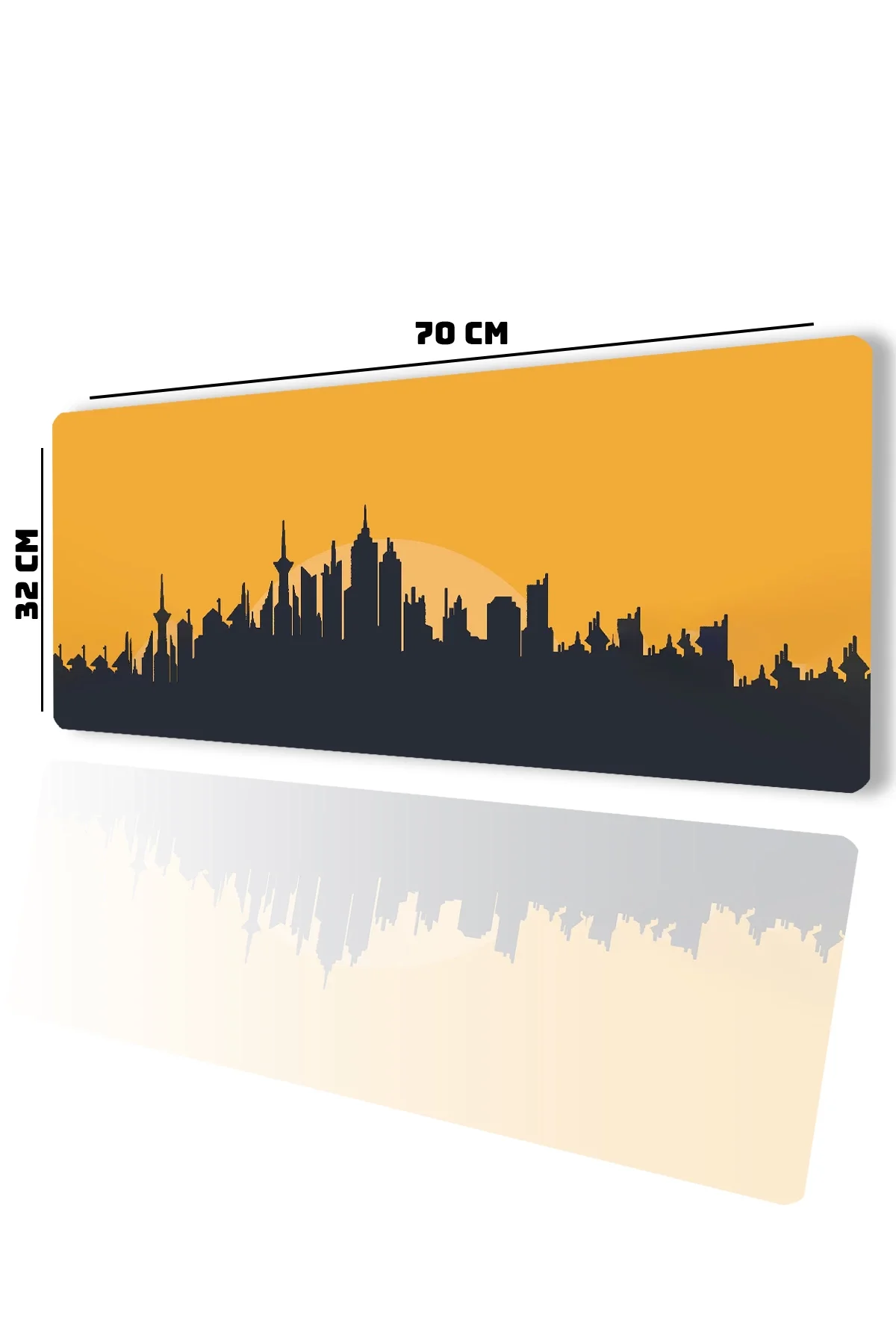 SonicTouch Şehir Silüeti Temalı Sarı Siyah Gamer Oyuncu Dikişsiz Sıvı Geçirmez Klavye Mouse Pad 32x70Cm