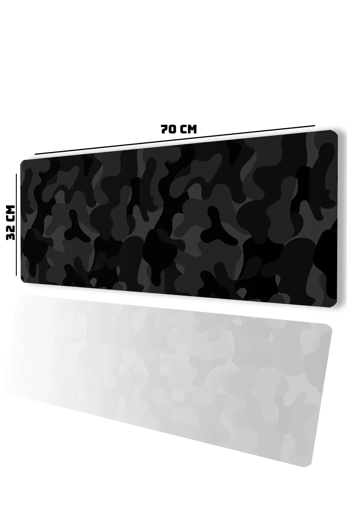 SonicTouch Siyah Gri Kamuflaj Desenli Gamer Oyuncu Dikişsiz Sıvı Geçirmez Klavye Mouse Pad 32x70Cm